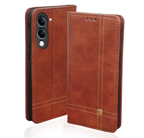 SESS XUSIVE Leather Flip Cover for iQOO Z10 Lite 5G / Vivo T4 Lite 5G Wallet Slim Book Cover with Card Slots Magnetic Flip Cover for iQOO Z10 Lite 5G / Vivo T4 Lite 5G - Magnetic Brown