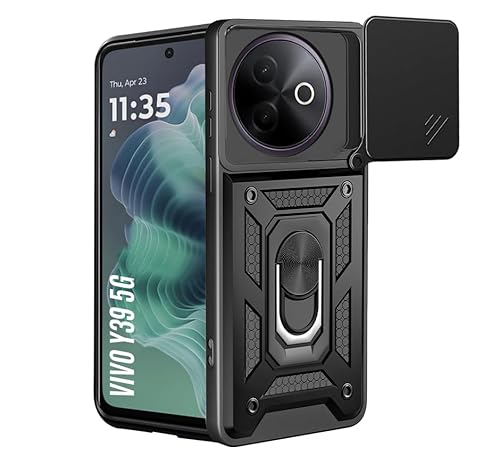 SESS XUSIVE PC,Thermoplastic Polyurethane Tough Armor Bumper Back Cover Case for Vivo Y39 5G|Sliding Camera Cover,Kickstand & Ring Holder 360 Degree Protection Back Cover Case for Vivo Y39 5G-Black