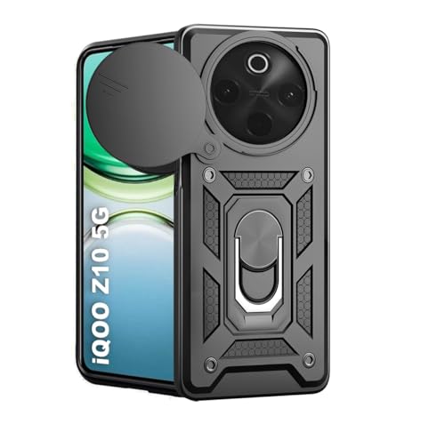 SESS XUSIVE PC,TPU Tough Armor Bumper Back Cover Case For iQOO Z10 5G/Vivo T4 5G|Sliding Camera Cover,Kickstand & Ring Holder 360 Degree Protection Back Cover For iQOO Z10 5G/Vivo T4 5G