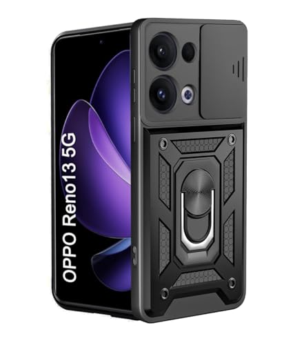 SESS XUSIVE Tough Armor Bumper Back Cover Case for Oppo Reno 13 5G | Sliding Camera Cover, Kickstand & Ring Holder 360 Degree Protection Back Cover Case for Oppo Reno 13 5G