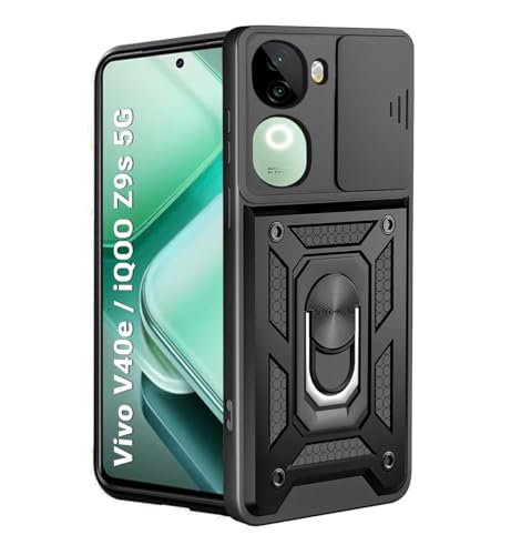 SESS XUSIVE Tough Armor Bumper Back Cover Case for Vivo V40E 5G / iQOO Z9S 5G | Sliding Camera Cover, Kickstand & Ring Holder 360 Degree Protection Back Cover for Vivo V40E 5G / iQOO Z9S 5G
