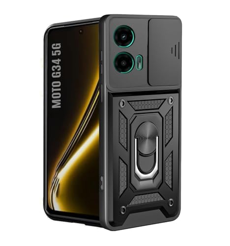 SESS XUSIVE Tough Armor Bumper Back Cover Case for Motorola Moto G45 5G / Moto G34 5G | Sliding Camera Cover, Kickstand & Ring Holder 360 Degree Protection Back Cover for Moto G45 5G / Moto G34 5G