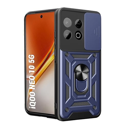 SESS XUSIVE Tough Armor Bumper Back Cover Case for iQOO Neo 10 5G | Sliding Camera Cover, Kickstand & Ring Holder 360 Degree Protection Back Cover Case for iQOO Neo 10 5G - Blue
