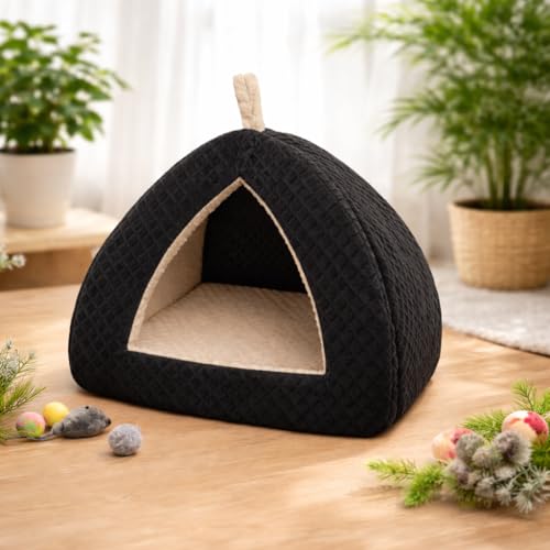 SH Luxe Indoor Dog and Outdoor Dog Bed with Washable Plush Cushion,Puppies, Rabbits Large Dogs & Large Cats and Kitten (Black, S)