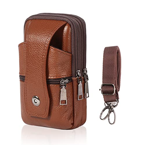 SHAFIRE Leather Mobile Pouch for Men,Multifunction Belt Pouch for Mobile Phone,Large Universal Leather Case Waist Bag (Brown)