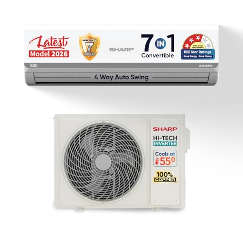 Sharp 1.5 Ton 3 star, New Star Rated, Split AC (4 Way Swing, 100% copper, Hi-Tech Inverter Compressor, 7-1 Convertible, Turbo cool, Dust filter, AH-SI17V3B-GCN, White)
