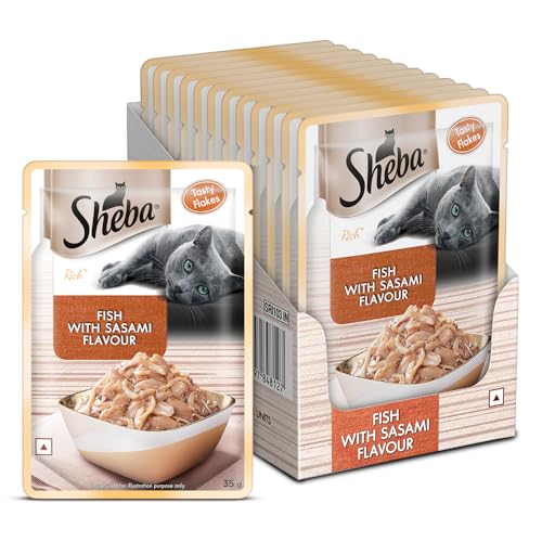 Sheba Rich Premium Adult (1+ Years) Wet Cat Food, Fish with Sasami Flavour, 35 g Pouch (Pack of 12), High-moisture wet food for healthy hydration