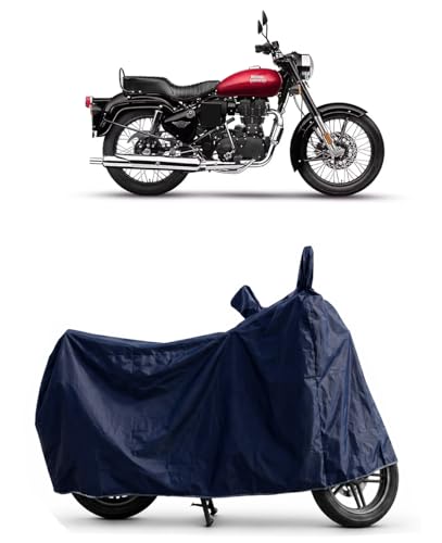 Shield Heavy Duty Bike Cover for Royal Enfield Bullet 350 | All-Season, Tear-Proof Fabric | with Side Mirror Pocket & Buckle Belt | Royal Enfield Bullet 350 Bike Cover (Blue)