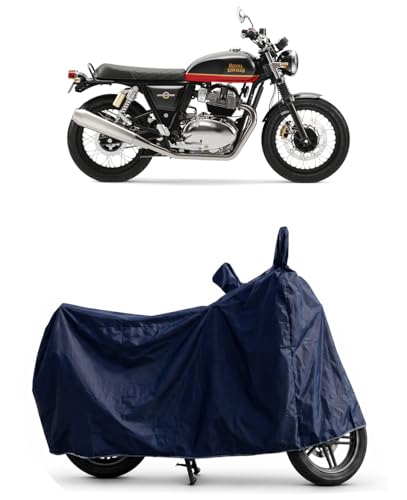 Shield Heavy Duty Bike Cover for Royal Enfield Interceptor 650 | All-Season, Tear-Proof Fabric | with Side Mirror Pocket & Buckle Belt | Royal Enfield Interceptor 650 Bike Cover (Blue)