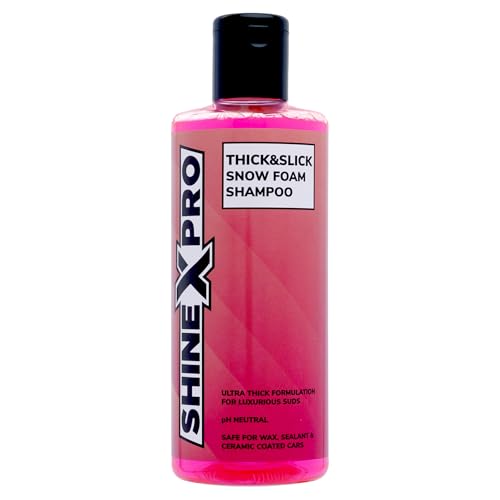 ShineXPro 300mL SuperThick Car Wash Shampoo Concentrate - pH Neutral, Thick Suds - Thick&Slick Snow Car Foam Shampoo That Works With Both Bucket Wash And Foam Cannon (300 mL)