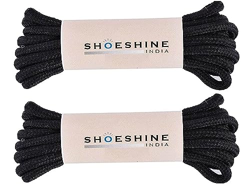 SHOESHINE Round Boot Lace Casual, Hiking Shoelace 4mm Thick Shoe Laces, 120cm - Black Shoe Laces (2 Pairs)