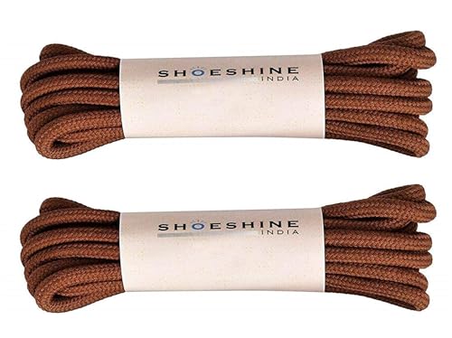 SHOESHINE Round Boot Lace Casual, Hiking Shoelace 4mm Thick Shoe Laces, 90cm - Brown Shoe Laces (2 Pairs)