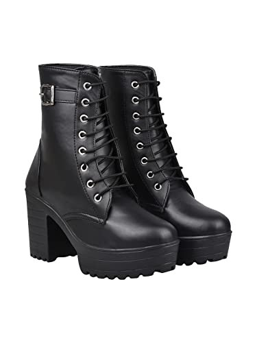 Shoetopia Shoeopia Women & Girls Strappy Buckle Ankle Boots/Boot-06/Black/UK6-EU39