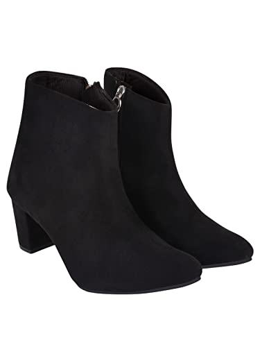 Shoetopia Women's Black Ankle Boots Faux Suede Block Heel || Booties with Side Zip Closure, Stylish & Comfortable for Fall Winter EU39