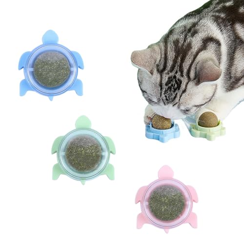 Sichumaria Catnip Wall Toys,Catnip Balls Teeth Cleaning Cat Bite Toy,Edible Cat Licking Toy, Cat Chew Toy, Teeth Cleaning Cat Bite Toy, Rotatable Indoor Cat Toy (1Pcs,Blue)
