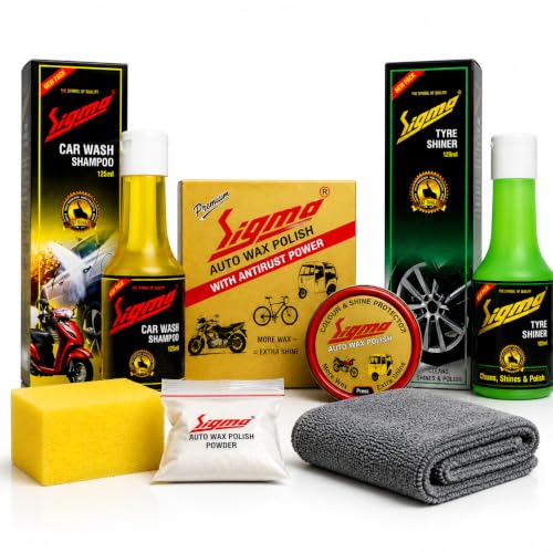 Sigma CARES Monsoon Care Pack for Car & Bike | Car Wash Shampoo 125ml, Auto Wax Polish & Tyre Shiner 125ml | Complete Rainy Season Vehicle Protection Kit
