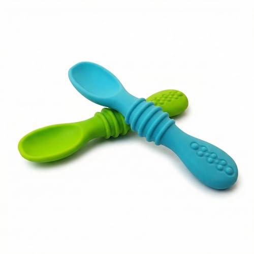 Silicone Spoon for Baby 6 to 12 Months, Soft Feeding Spoon Set of 2, BPA-Free, Easy Grip, Weaning Essentials - Chic Buddy