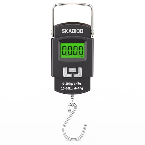 SKADIOO Weight Machine for Luggage 50kg, Luggages Weighing Scale for Flights, Electronic Portable Fishing Hook Type with Digital LCD Screen Used for Gas Cylinder & Travel Bags & Suitcases (Black)