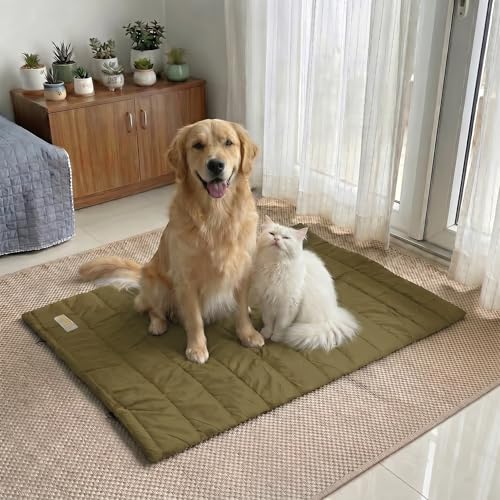 SleepyCat Pet Mats for Homes, Cafés & Parks | 200 GSM Soft Fiber with Premium Quilted Fabric | Lightweight & Portable |Water-Resistant |Anti-Skid Base| Large-30x42-Olive