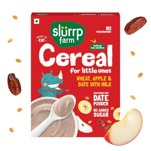 Slurrp Farm No Added Sugar Instant Cereal | Wheat, Apple & Date with Milk | No Preservatives | Mildly Sweetened with Date Powder | 200g