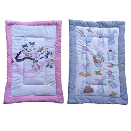 SmallBerry™ Combo Newborn Baby Pom Pom Cotton Baby Bed | Godari | Cradle Bed | Crib Sheet | Changing Mat Baby Godadi | Godari | Bedding Set | Mattress_Pack of 2 Piece_Bird & Rabbit