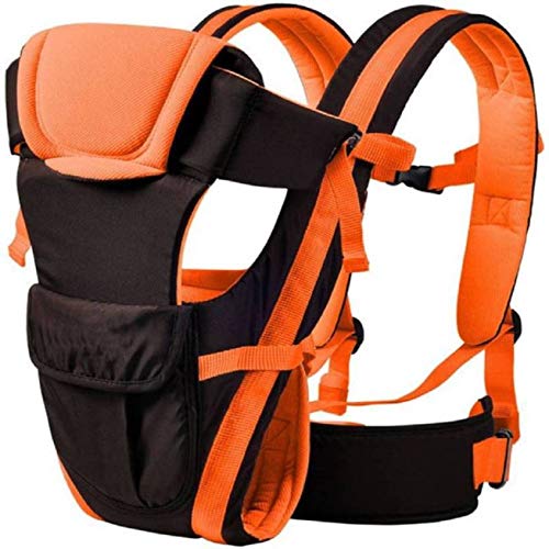 Smilecasters 4-in-1 Adjustable Hands-Free Cotton Baby Carrier with Comfy Head Support and Waist Belt (Orange)