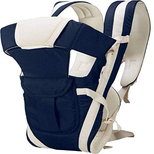 Smilecasters Newborn Cotton Adjustable Hands-Free 4-in-1 with Head Support and Waist Belt Baby Carrier (Blue)