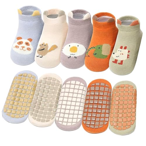 SNOWIE SOFT® 5 Pairs Baby Socks Set, Antislip Socks for New Born Babies 1-3 Years, Non Slip Grip Ankle Socks with Non Skid Soles for Infants Socks for Toddler Girls Boys 12-36 Month Baby Shower Gifts