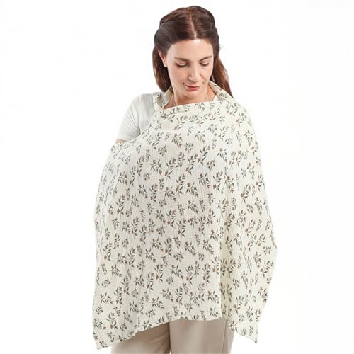 SNOWIE SOFT® 84x59CM Muslin Nursing Cover for Breastfeeding, Breathable 100% Cotton Breastfeeding Cover with Rigid Hoop for Mother Nursing Apron New Nom Essentials