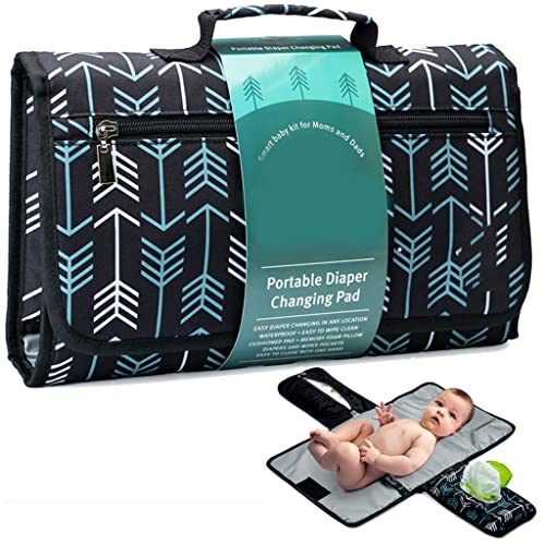 SNOWIE SOFT® Baby Changing Mat with Organizer Bags, Foldable Changing Pad for Baby Diaper Bag, Changing Table Pad. One-Hand Diaper Change Pad. Baby Shower Gifts, Newborn Baby Essentials(Blue)