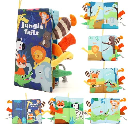 SNOWIE Soft® Cloth Books for Babies 0 to 3 Years of Forest Animal, Sensory Books for Babies 6-12 Month with 3D Touch Feel High Contrast Dimensional Tail, Built in Rustling Sound, Waterproof Baby Toy