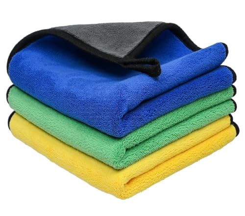 SOBBY Micro Fiber Cloth for car Cleaning, Bike Cleaning - Super Soft Thick Plush 600 GSM Dual Side Microfiber Cloth - Silk Edging for scratchless Detailing and Drying (Pack of 3, 40x40cm, Multicolor)