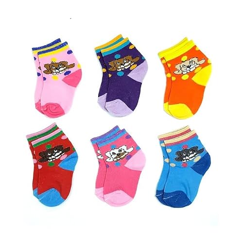 Socks For Kids Baby Girls And Baby Boys Cotton Multicolor Ankle Length Socks Pack Of 6 (IN, Age, 6 Months, 12 Months, Multicolour)