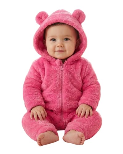 Soft Fleece Baby Romper with Hood For NewBorn Baby Clothes Spring Babies Romper Climbing Jumpsuit With Zipper (Rani 3-9 Month)