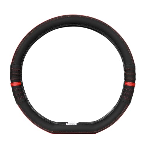 Soft X Premium Faux Leather Car Steering Wheel Cover | Flat Bottom (D Shape) Breathable Anti Slip Steering Cover for Untlimate Comfort & Style (Black-Red)
