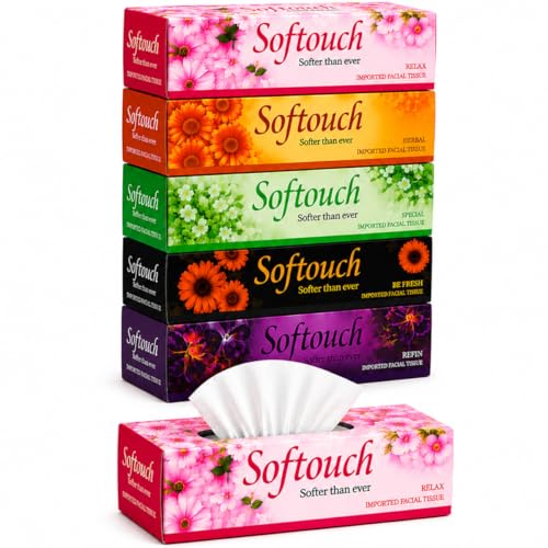 Softouch 2 Ply Facial Tissue Box | 600 Pulls | 100 Pulls X 6 Cartons Box | Soft And Highly Absorbent | 100% Natural Virgin Cellulose Fiber