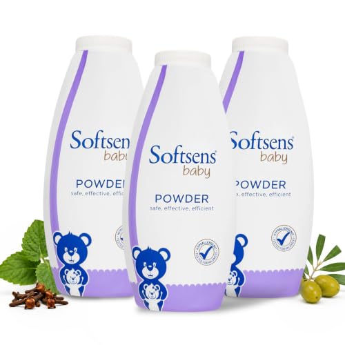 Softsens Baby Powder 200g each (Pack of 3 x 200g) | Ideal For New Borns and Infants | Mild Scent with Clove Leaf Oil | Absorbs Excess Moisture, Reduces Chafing | Dermatalogically Tested & Paraben, SLS & SLES Free