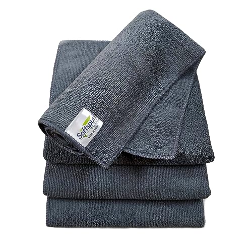 SOFTSPUN Microfiber Cloth - 4 pcs - 40x40 cms - 340 GSM Grey! Thick Lint & Streak-Free Multipurpose Cloths - Automotive Microfiber Towels for Car Bike Cleaning Polishing Washing & Detailing.
