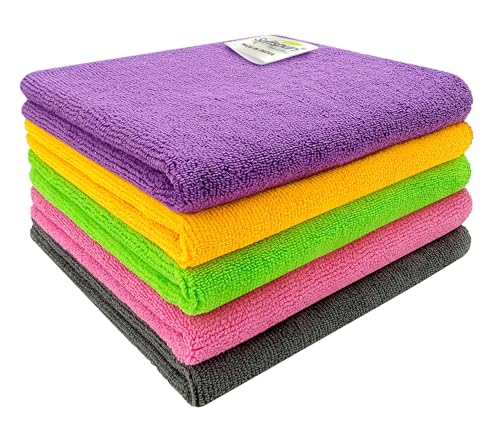 SOFTSPUN Microfiber Cloth 5pcs 40x40cms 340 GSM Multi-Color! Thick Lint & Streak-Free Multipurpose Cloths Automotive Microfibre Towels for Car Bike Cleaning Polishing Washing & Detailing.