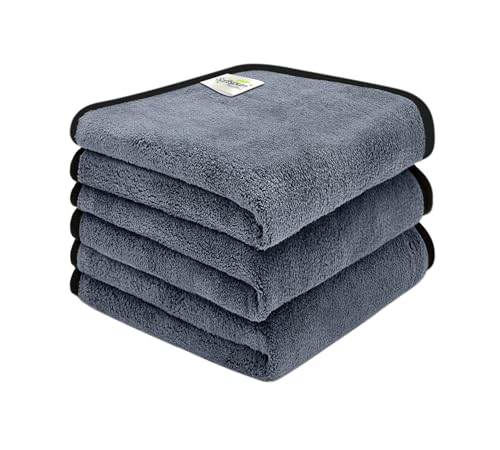 SOFTSPUN Microfiber Double Layered Cloth Light Quality, 40X40cms 800 GSM 3 PCS Towel Set Grey! Extra Thick Microfiber Cleaning Cloths Perfect for Bike Auto Cars Both Interior and Exterior.