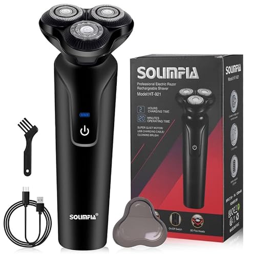 SOLIMPIA HT-921 Cordless Rechargeable Waterproof 3 Head Electric Shaver Wet & Dry Rotary Shavers for Men Super-Fast Charge 120 minutes Runtime with LED Indicator, Black