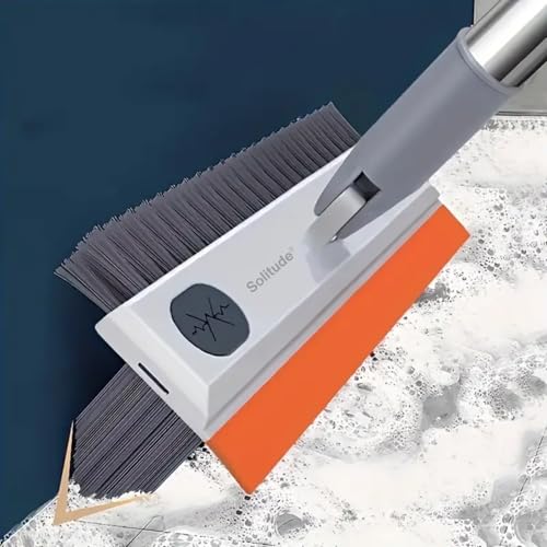 Solitude Heavy-Duty 3-in-1 Bathroom Cleaning Brush with Wiper | V-Shaped Bristles, 180° Rotating Head, Long-Handle Cleaning Tool | Floor Scrub Brush for Tiles, Walls, Toilet Corners, Glass & Kitchen