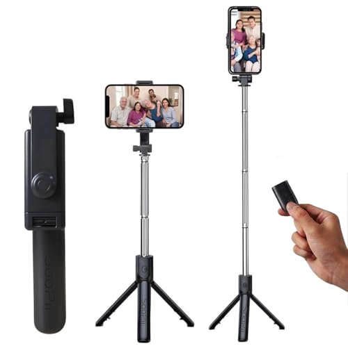 SOOPII 70cm Long Selfie Stick with Bluetooth Remote, Foldable Tripod Stand, Compact & Extendable Upto 70 cm / 27.5 inches Mobile Stand Holder for iPhone and Android Devices