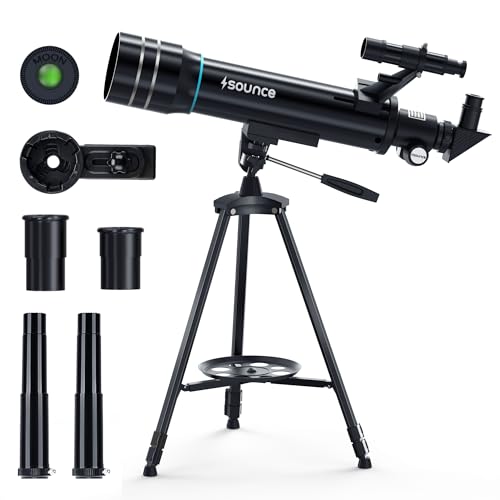 Sounce Astronomical Refractor Telescope 70mm Objective Lens, 500mm Focal Length, 20X-150X High Magnification, Aluminum Alloy Build & Adjustable 135cm Stand for Kids, Adults & Astronomy Beginners