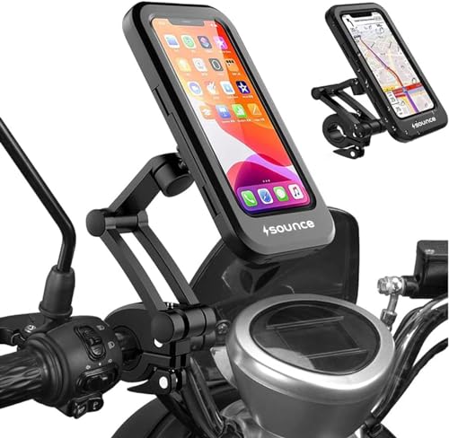Sounce Bike Phone Mount Waterproof Cell Phone Holder 360 Rotation Motorcycle Smartphone Case Universal Bicycle Handlebar Sensitive Touch Screen Fit Below 4-7.2 Inches Smartphone (Black)