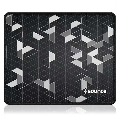 Sounce Gaming Mouse Pad with Anti-Fray Stitched Edges | Waterproof Surface, Non-Slip Rubber Base | Ultra-Smooth Superfine Fibre Mat | 210x260x3mm | Compatible with Laser & Optical Mice | Black