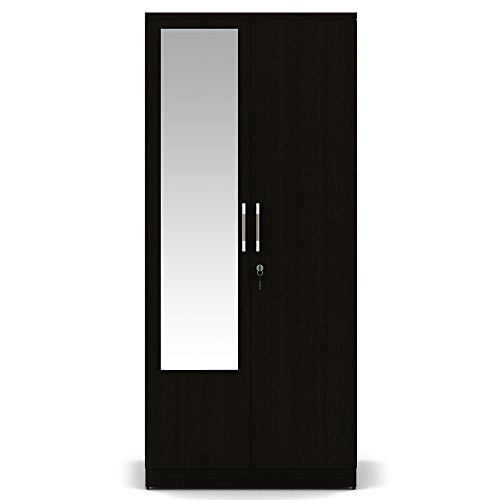 Spacewood Texas Wardrobe | 3 Year Warranty | Almirah, Cupboard, Almari, 2 Door Wardrobe with Mirror, 1 Hanging Space|Engineered Wood| Natural Wenge