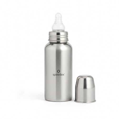 SPEEDEX Stainless Steel Baby Feeding Bottle 280 ml | 304 Grade Steel | BPA Free & Plastic Free | Anti-Colic Silicone Medium Flow Nipple | Leak Resistant Infant Milk Bottle for Newborn & Babies
