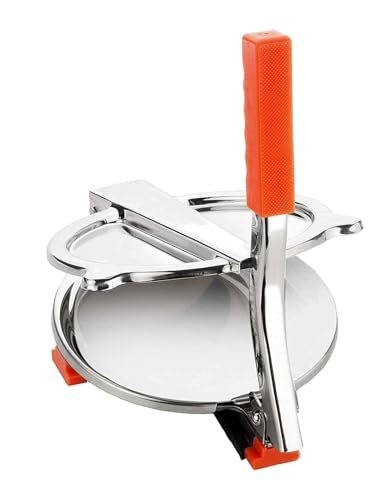 Stainless Steel 6.5 Inch Roti & Puri Maker Press – Manual Hand Press Roti Maker with Handle for Chapati, Papad & Khakhra Heavy Duty Cast Iron with Stainless Steel Plates (Hand Press Roti Maker)