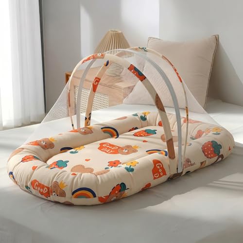 StarAndDaisy 3-in-1 Baby Nest with Mosquito Net, Soft Baby Bedding Set and Sleeping Mattress, Portable Travel Bed, Comfortable Baby Lounger for Newborn Boys and Girls